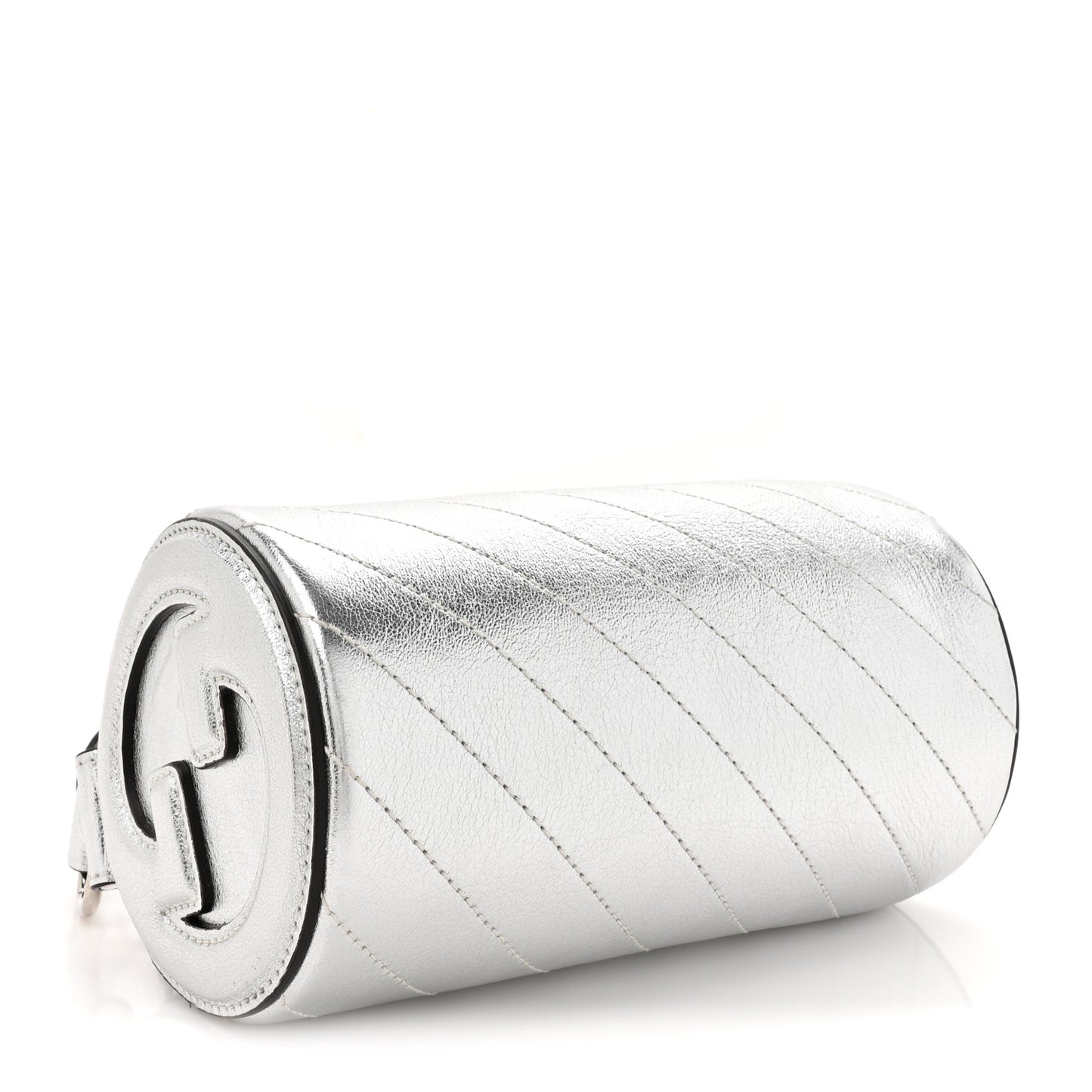 Sakai Be Green Calfskin Diagonal Stitched Mini Blondie Barrel Shoulder Bag Silver