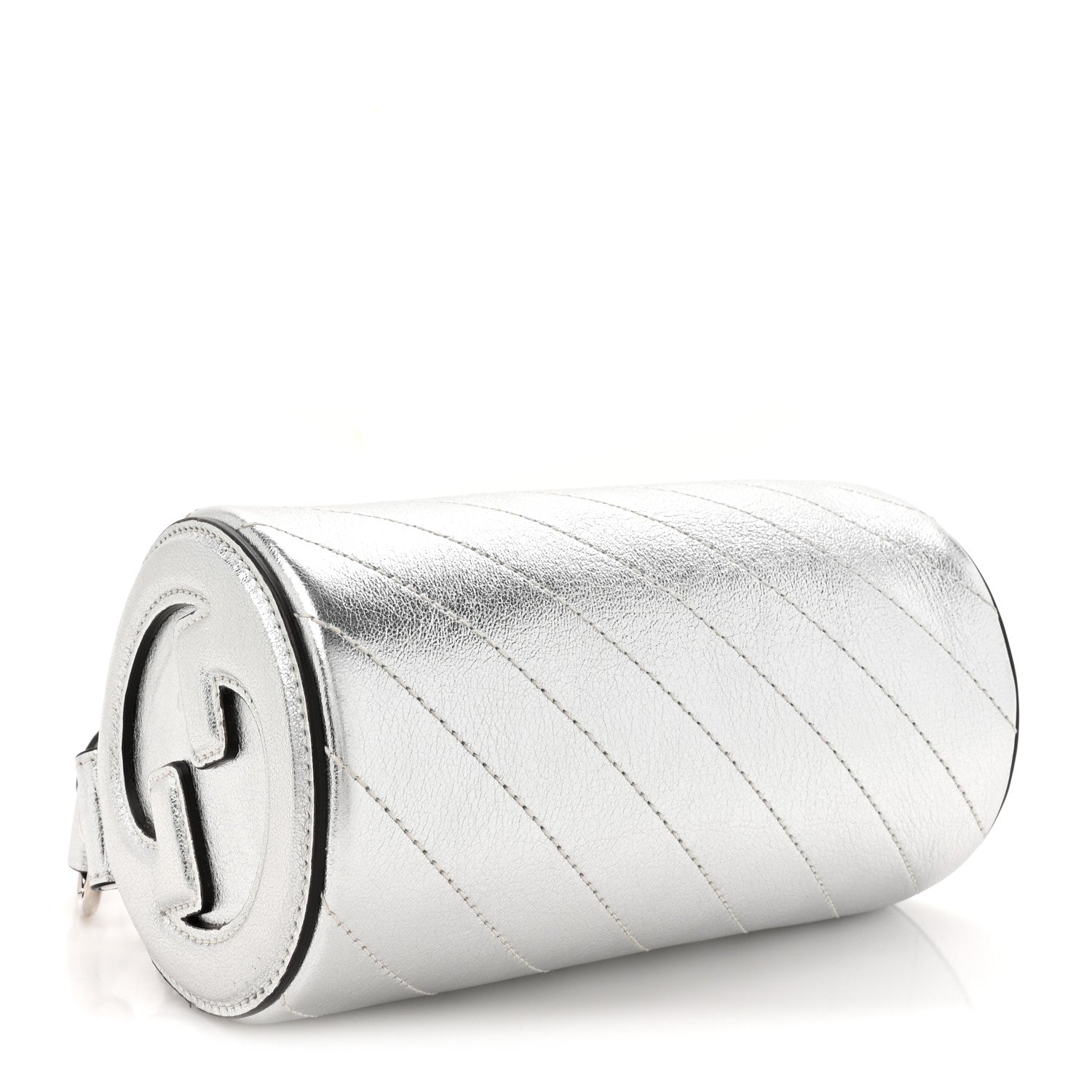Gucci Sakai Be Green Calfskin Diagonal Stitched Mini Blondie Barrel Shoulder Bag Silver 4 of 10