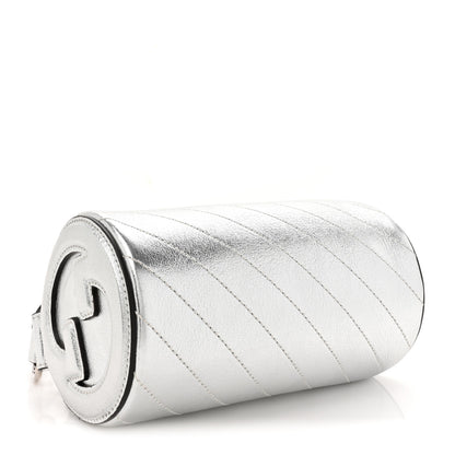 Gucci Sakai Be Green Calfskin Diagonal Stitched Mini Blondie Barrel Shoulder Bag Silver 4 of 10