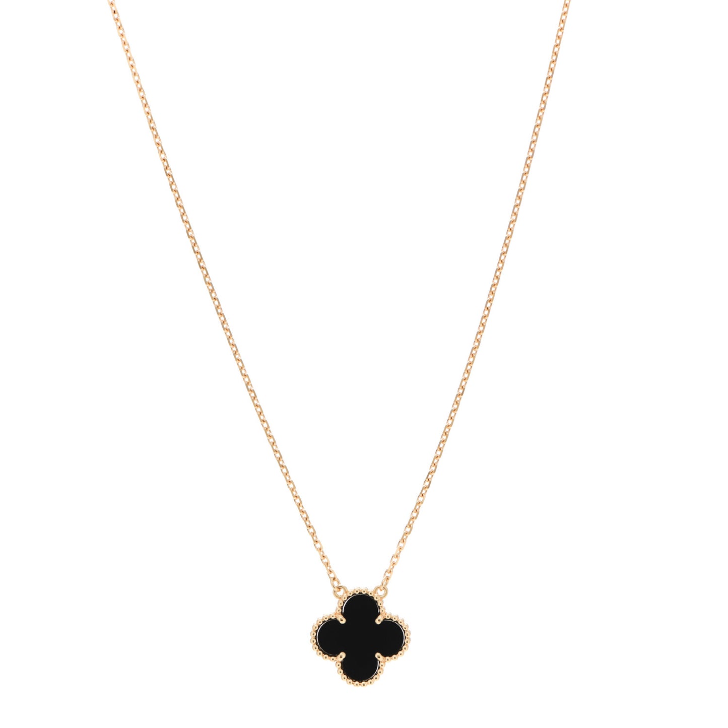 18K Yellow Gold Black Onyx Vintage Alhambra Pendant Necklace