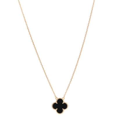Van Cleef & Arpels 18K Yellow Gold Black Onyx Vintage Alhambra Pendant Necklace 1 of 6