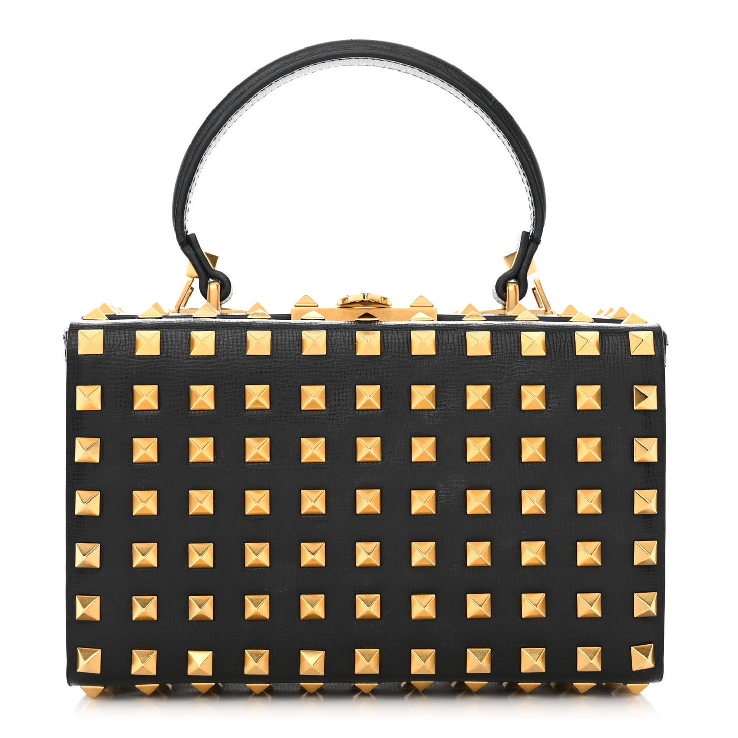 Grainy Calfskin Rockstud Allover Alcove Box Shoulder Bag Black