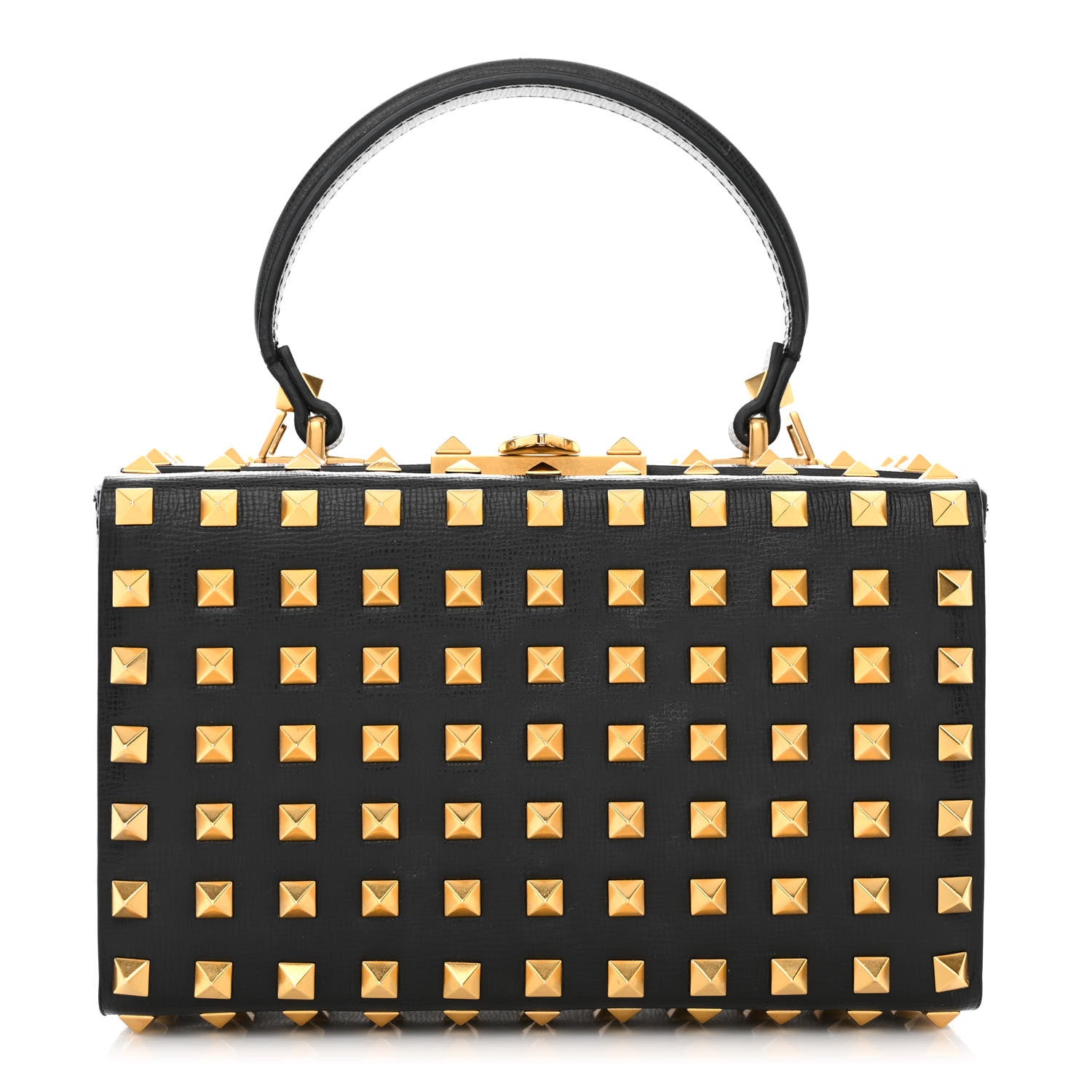 Valentino Garavani Grainy Calfskin Rockstud Allover Alcove Box Shoulder Bag Black 1 of 9