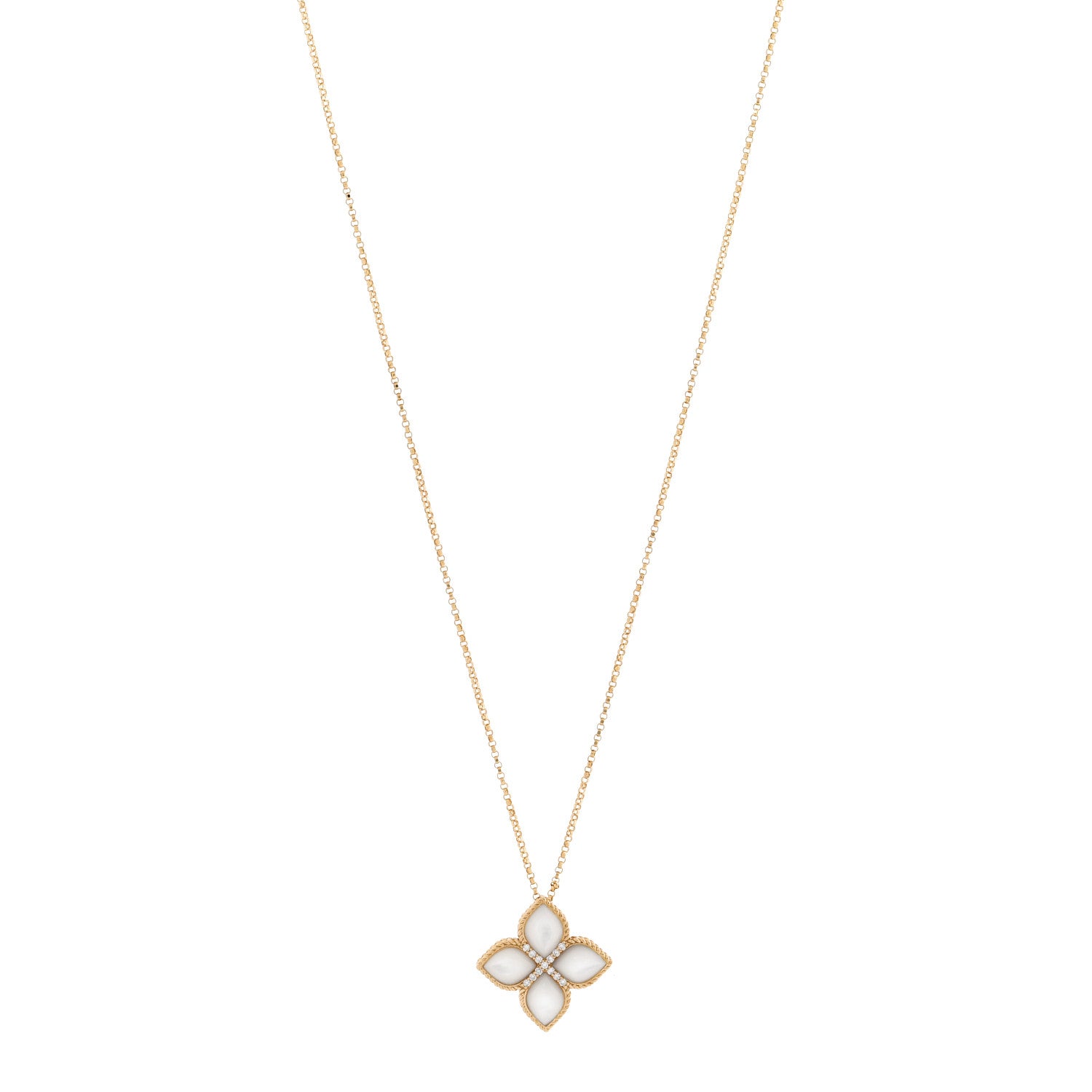 Roberto Coin 18K Yellow Gold Diamond Mother of Pearl Venetian Princess Medium Flower Pendant Necklace 1 of 7