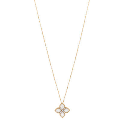 Roberto Coin 18K Yellow Gold Diamond Mother of Pearl Venetian Princess Medium Flower Pendant Necklace 1 of 7