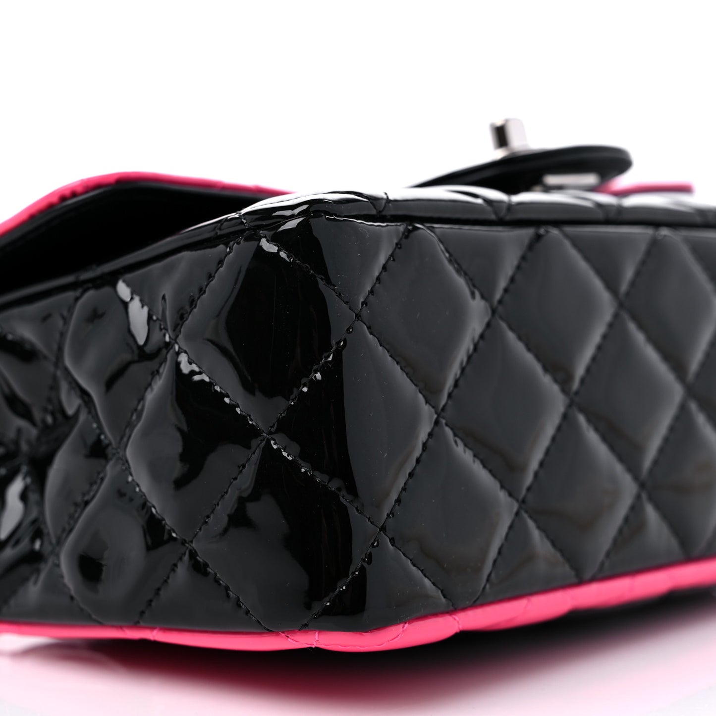Patent Calfskin Quilted Bi-Color Mini Rectangular Flap Pink Black