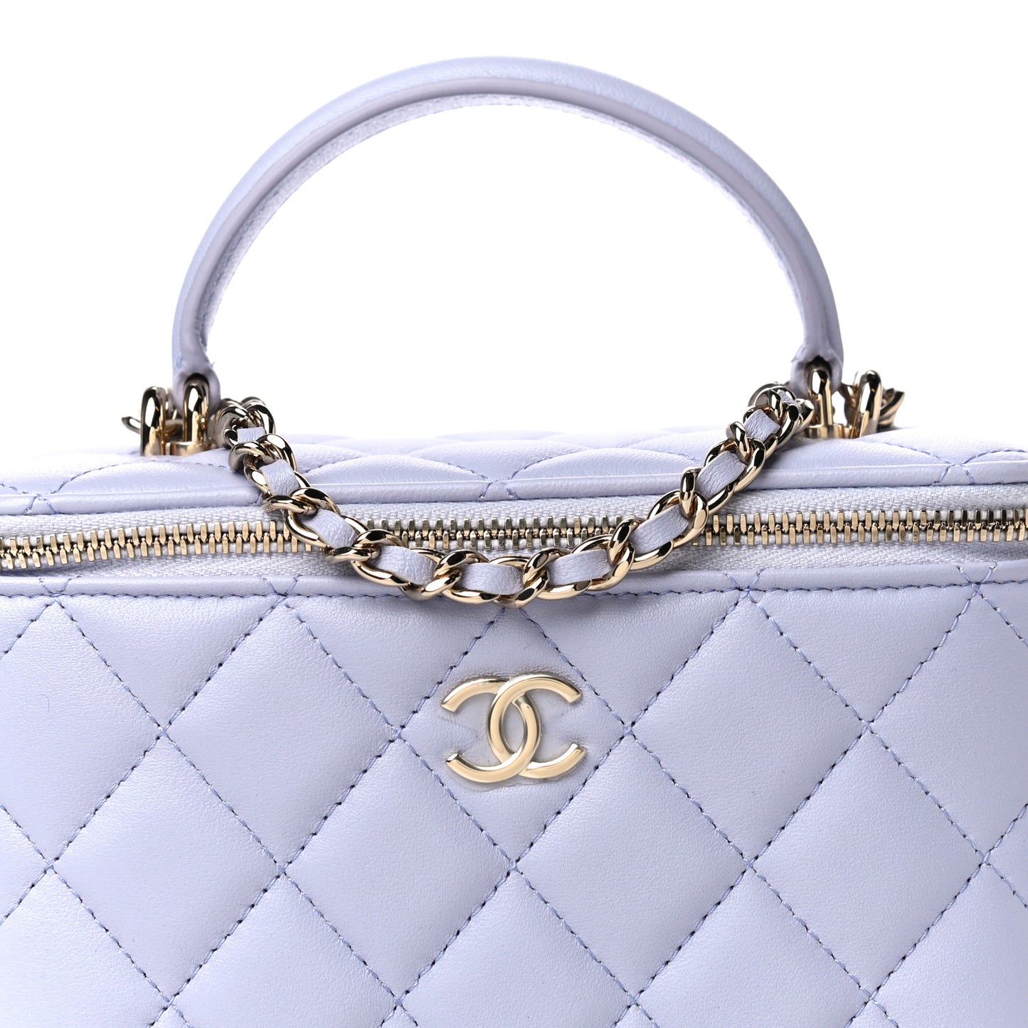 Lambskin Quilted Small Top Handle Vanity Case With Chain Light Purple