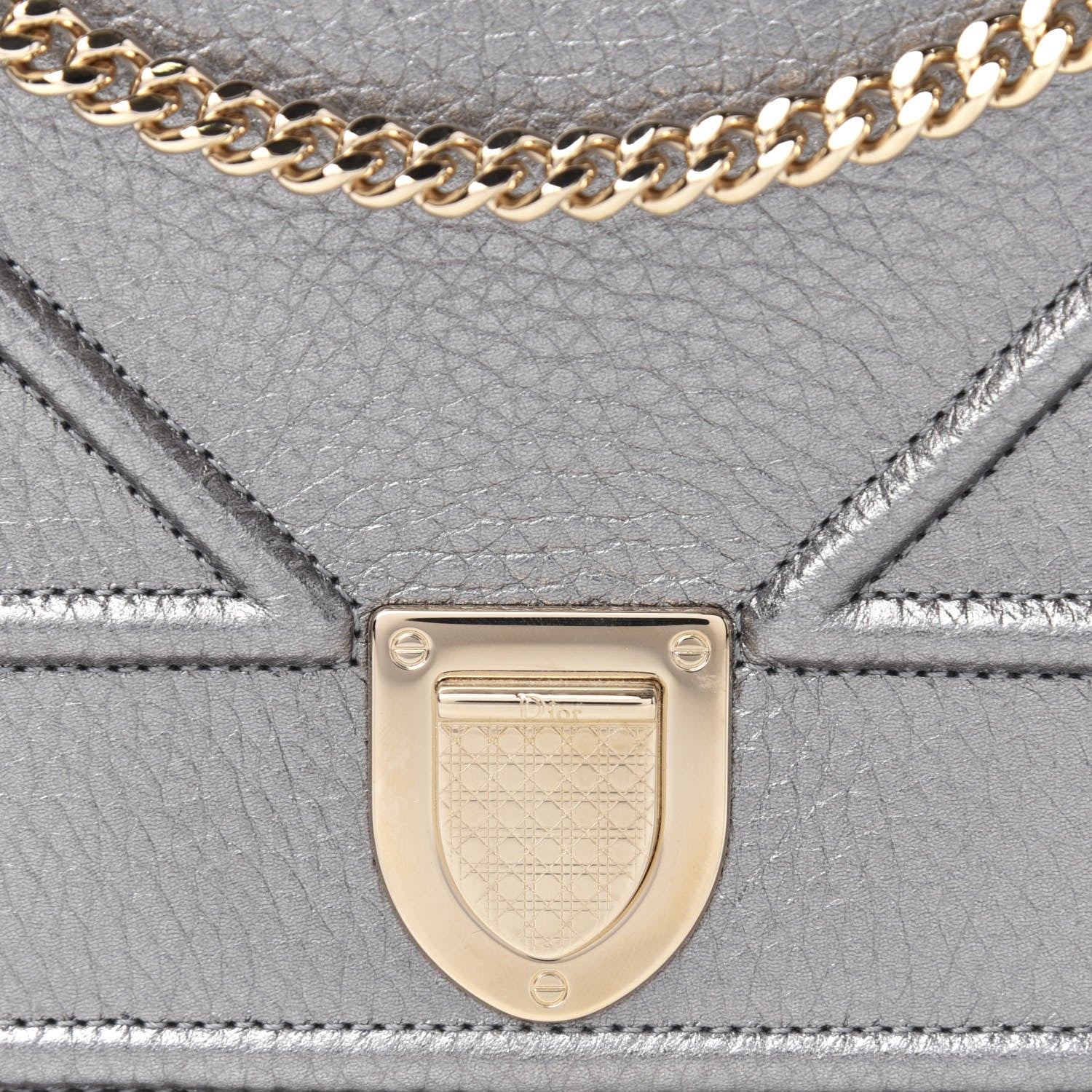 Christian Dior Metallic Grained Calfskin Diorama Wallet on Chain Pouch Silver 10 of 10