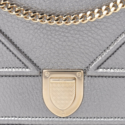 Christian Dior Metallic Grained Calfskin Diorama Wallet on Chain Pouch Silver 10 of 10
