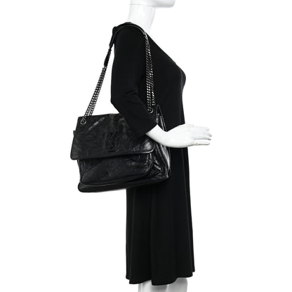 Saint Laurent Crinkled Calfskin Matelasse Monogram Large Niki Chain Satchel Black 2 of 11