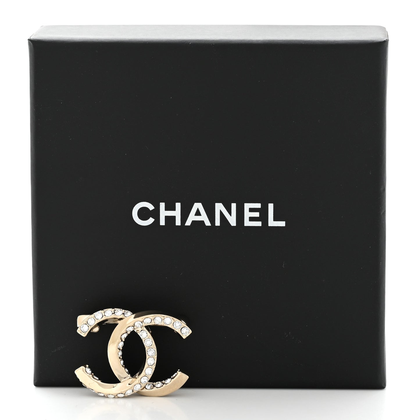 Metal Crystal CC Brooch Gold