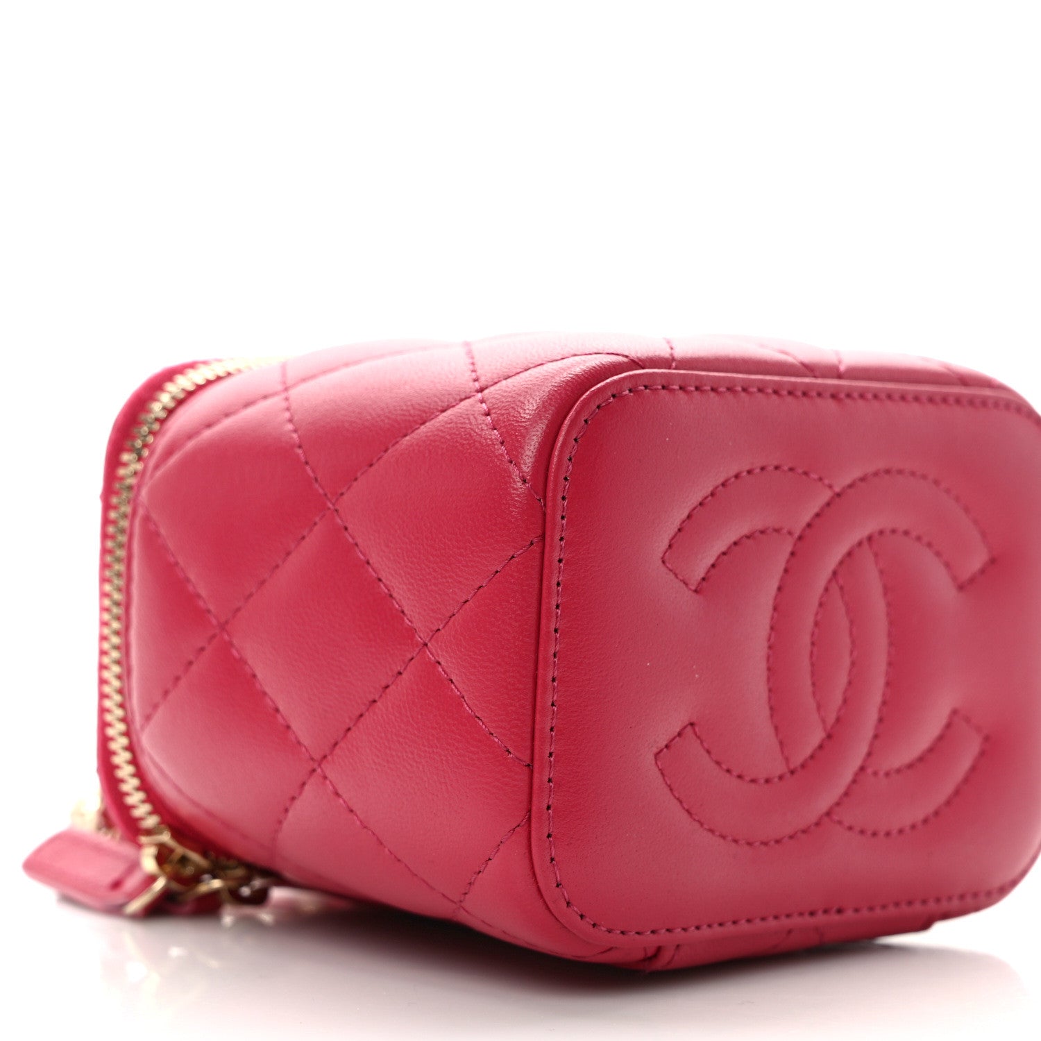 Chanel Lambskin Quilted Mini Top Handle Vanity Case With Chain Dark Pink 8 of 9