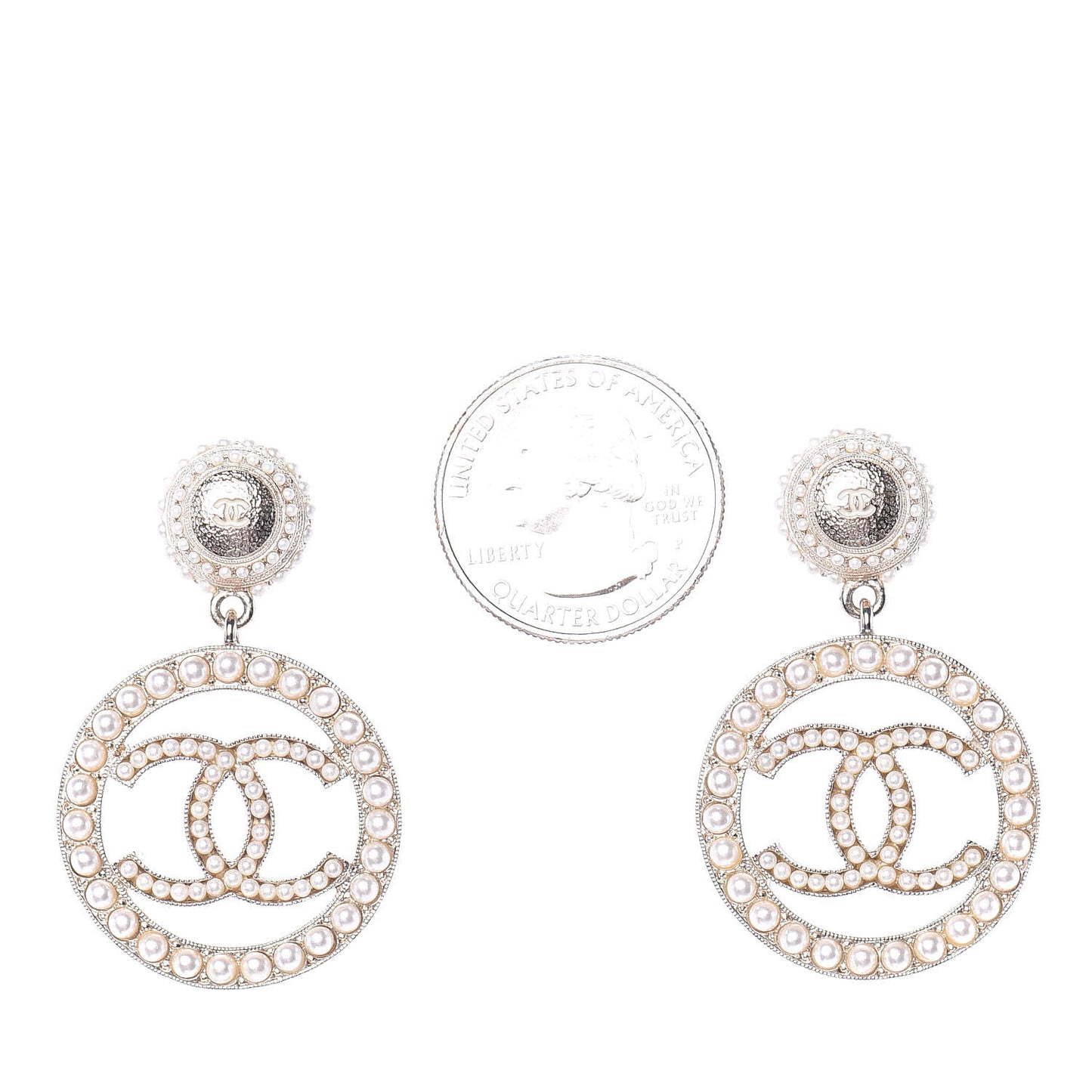 Pearl CC Drop Earrings Light Gold