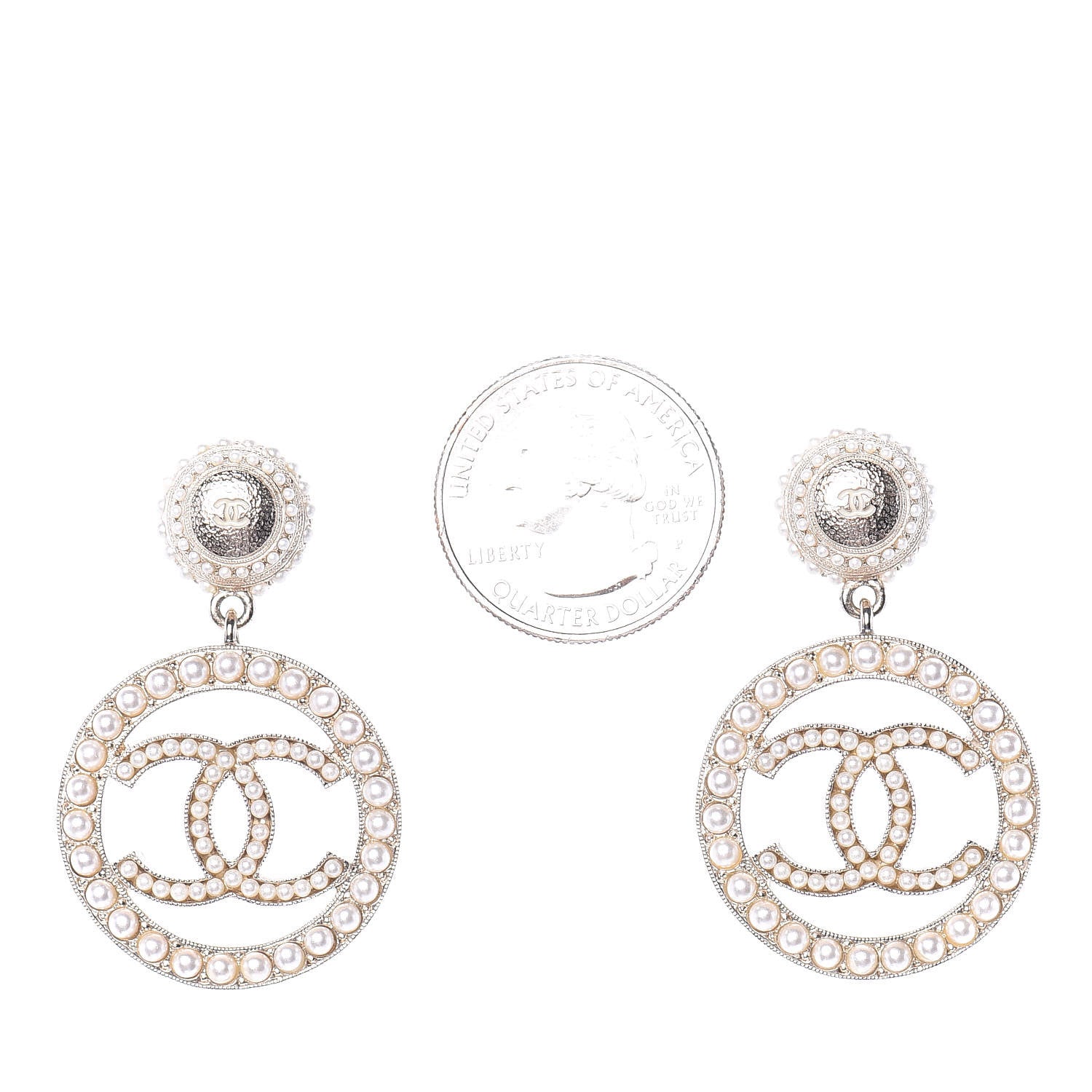Chanel Pearl CC Drop Earrings Light Gold 3 of 4