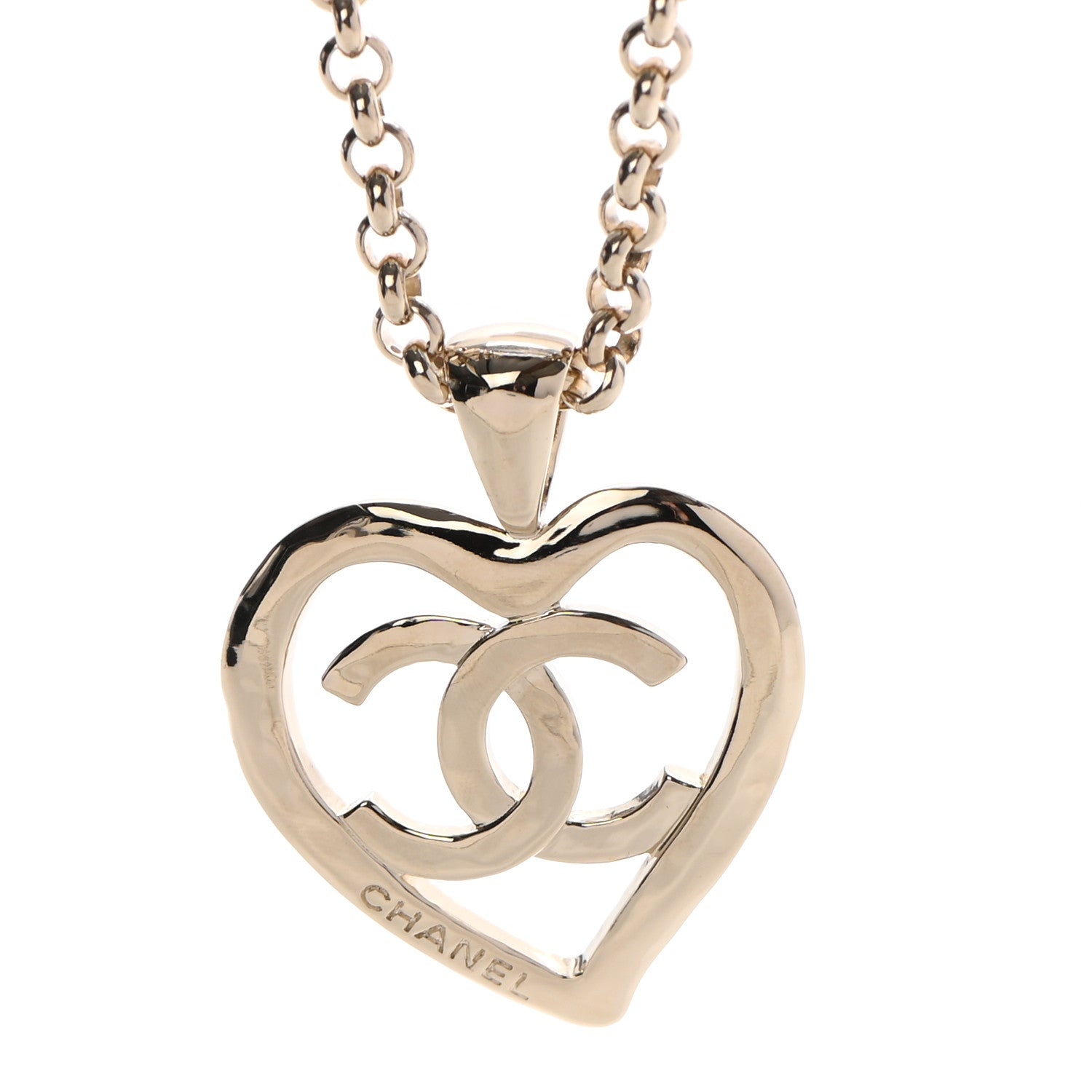 Chanel CC Heart Chain Pendant Necklace Gold 4 of 7