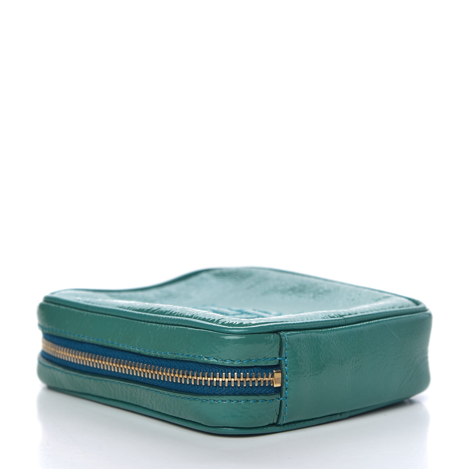Saint Laurent Textured Patent Monogram Mini Wristlet Turquoise 4 of 9