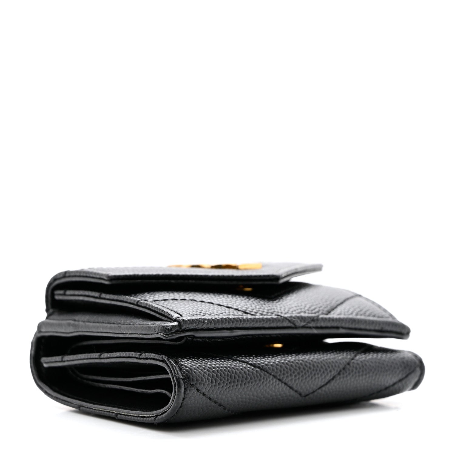 Saint Laurent Grain De Poudre Matelasse Chevron Monogram Tiny Wallet Black 4 of 6