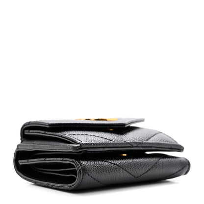 Saint Laurent Grain De Poudre Matelasse Chevron Monogram Tiny Wallet Black 4 of 6