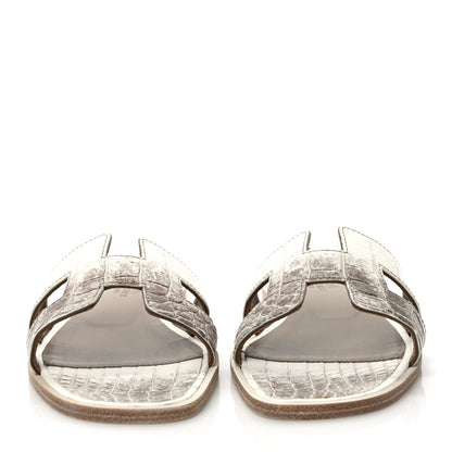 Hermes Matte Niloticus Crocodile Himalaya Oran Sandals 37 Blanc 2 of 9