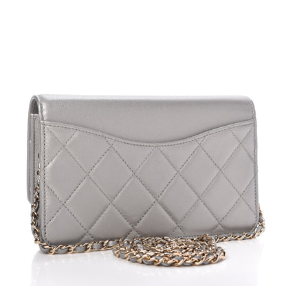 Chanel Metallic Goatskin Quilted Timeless CC Wallet On Chain WOC Silver 3 of 12