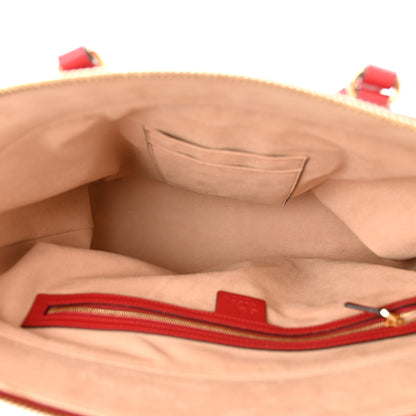 Gucci GG Supreme Monogram Blooms Medium Zippered Bucket Tote Beige Blue Navy Hibiscus Red 5 of 13