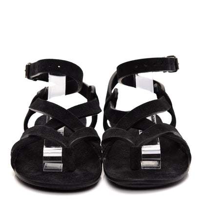 Saint Laurent Suede Culver Flat Sandals 38 Black 2 of 7