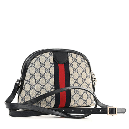 Gucci GG Supreme Monogram Textured Dollar Calfskin Web Small Ophidia Dome Shoulder Bag Beige Blue 3 of 9