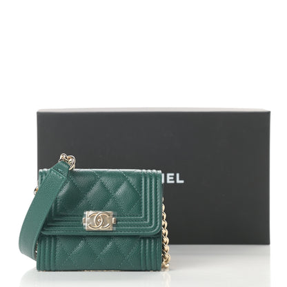 Chanel Caviar Quilted Boy Card Holder On Chain Green 12 of 12