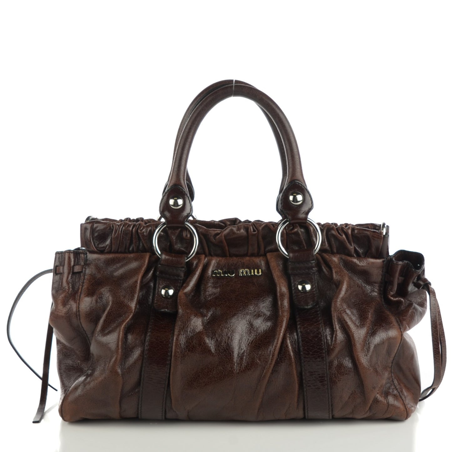 Vitello Lux Gathered Tote Dark Brown