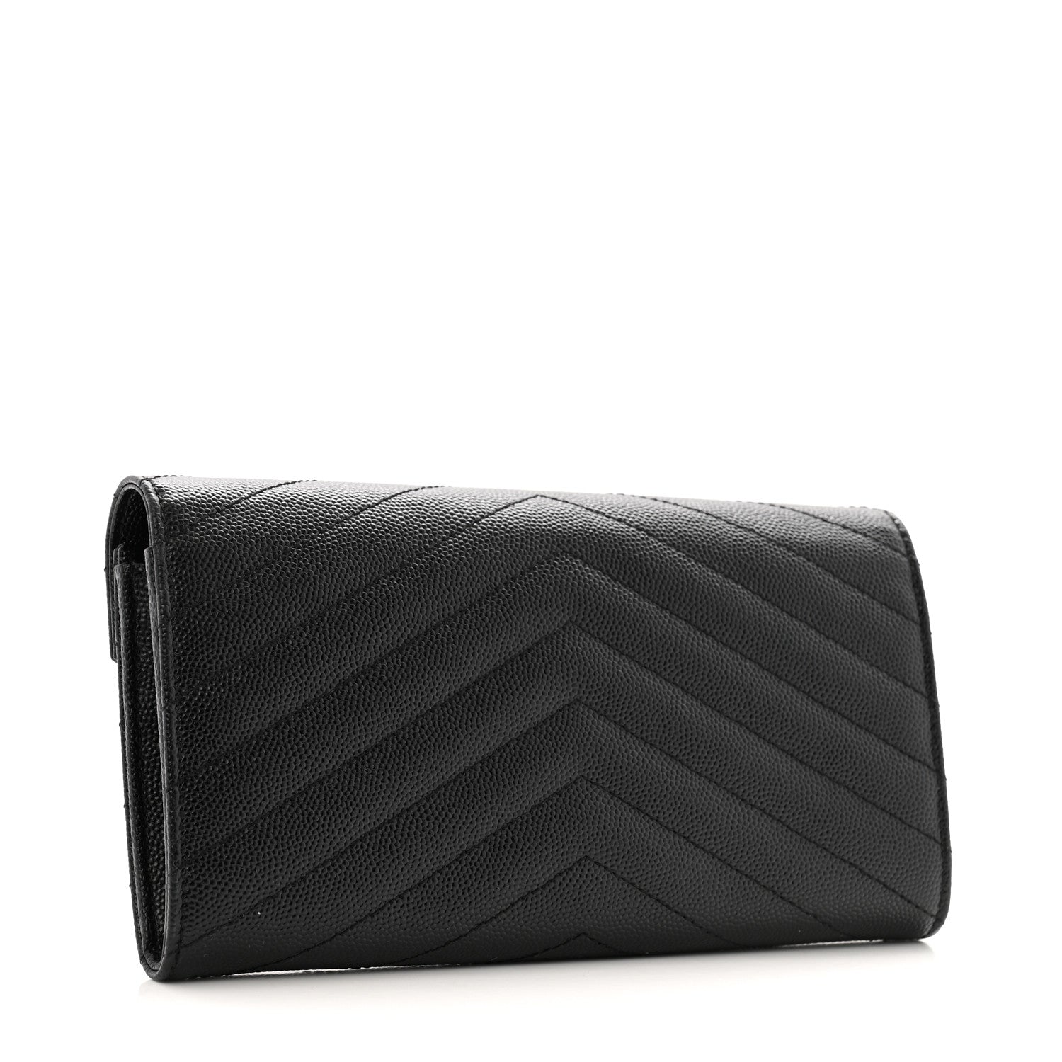 Saint Laurent Grain De Poudre Matelasse Chevron Monogram Flap Wallet Black 3 of 9
