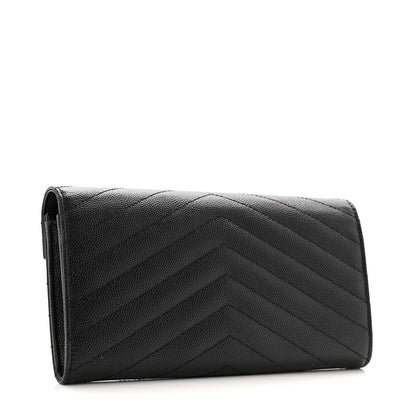 Saint Laurent Grain De Poudre Matelasse Chevron Monogram Flap Wallet Black 3 of 9