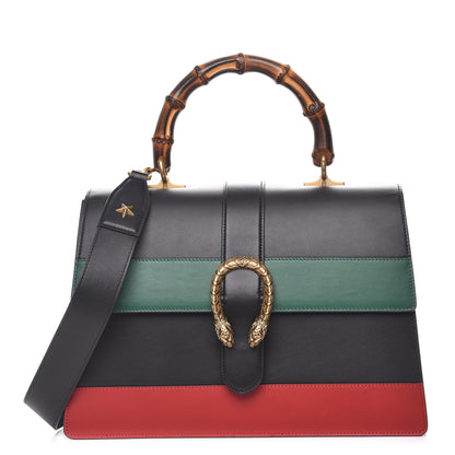 Gucci Calfskin Bamboo Web Large Dionysus Top Handle Bag Black Bright Evergreen Hibiscus Red 7 of 11