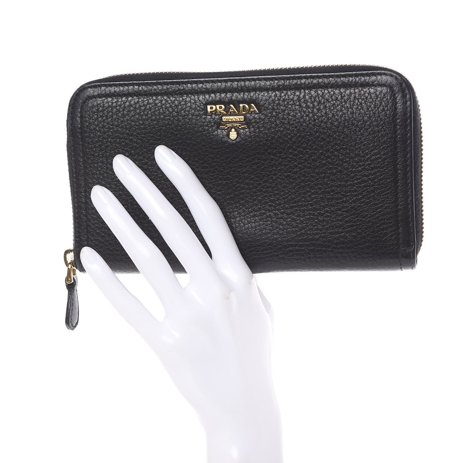 Prada Vitello Daino Zip Around Wallet Black 2 of 10