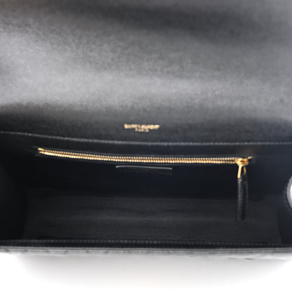 Saint Laurent Grain De Poudre Textured Mixed Matelasse Large Triquilt Monogram Satchel Black 5 of 10