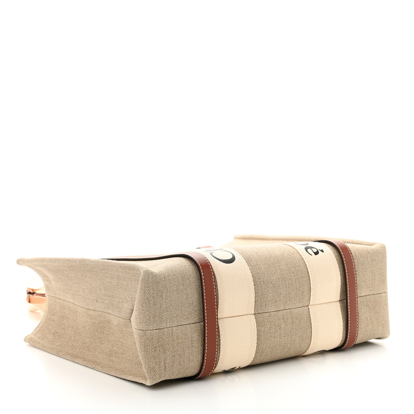 Cotton Calfskin Medium Woody Ribbon Tote White Brown