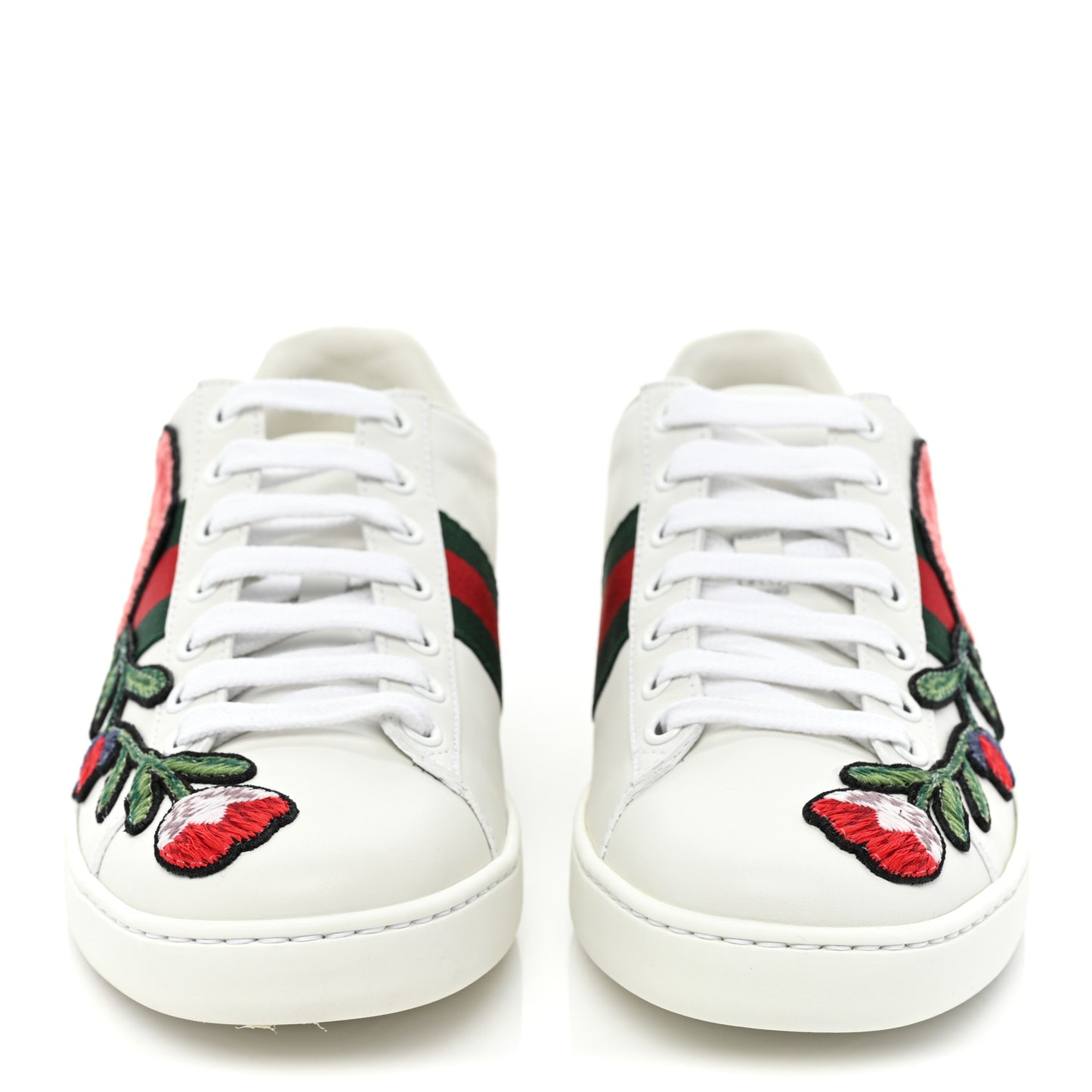 Calfskin Web Floral Embroidered Womens Ace Sneakers 37 White