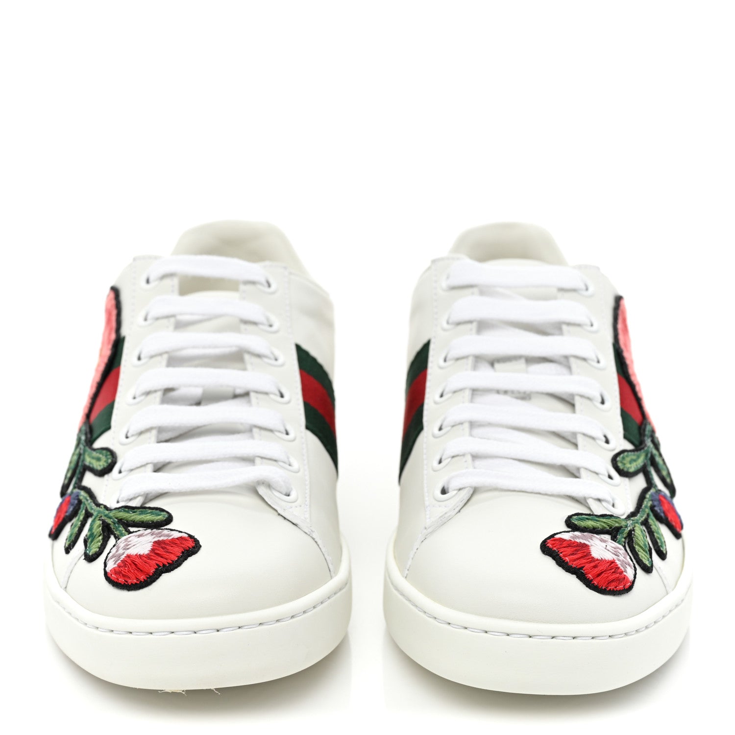 Gucci Calfskin Web Floral Embroidered Womens Ace Sneakers 37 White 2 of 10