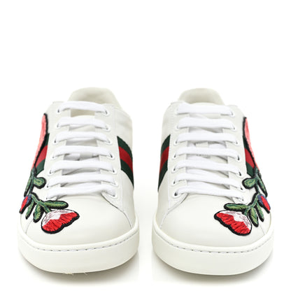 Gucci Calfskin Web Floral Embroidered Womens Ace Sneakers 37 White 2 of 10