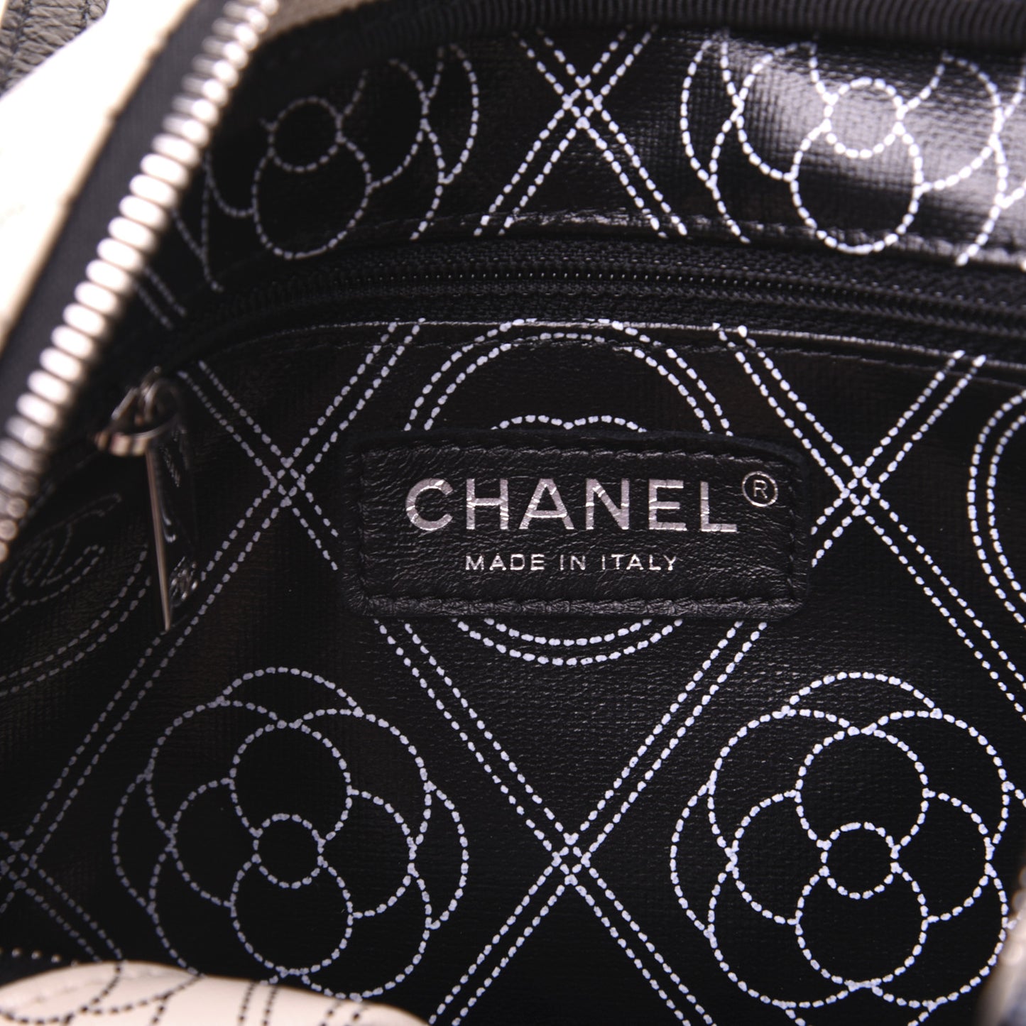 Coated Canvas Calfskin Camellia Printed Camera Case Black Beige
