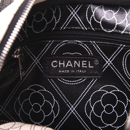 Chanel Coated Canvas Calfskin Camellia Printed Camera Case Black Beige 8 of 13