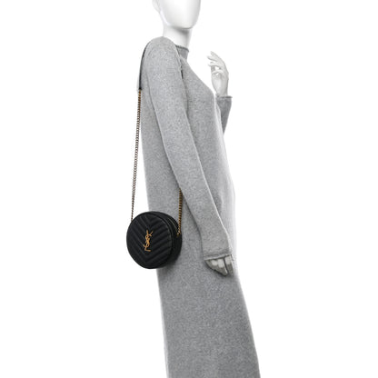 Saint Laurent Grain De Poudre Matelasse Chevron Quilted Round Vinyle Camera Bag Black 2 of 11