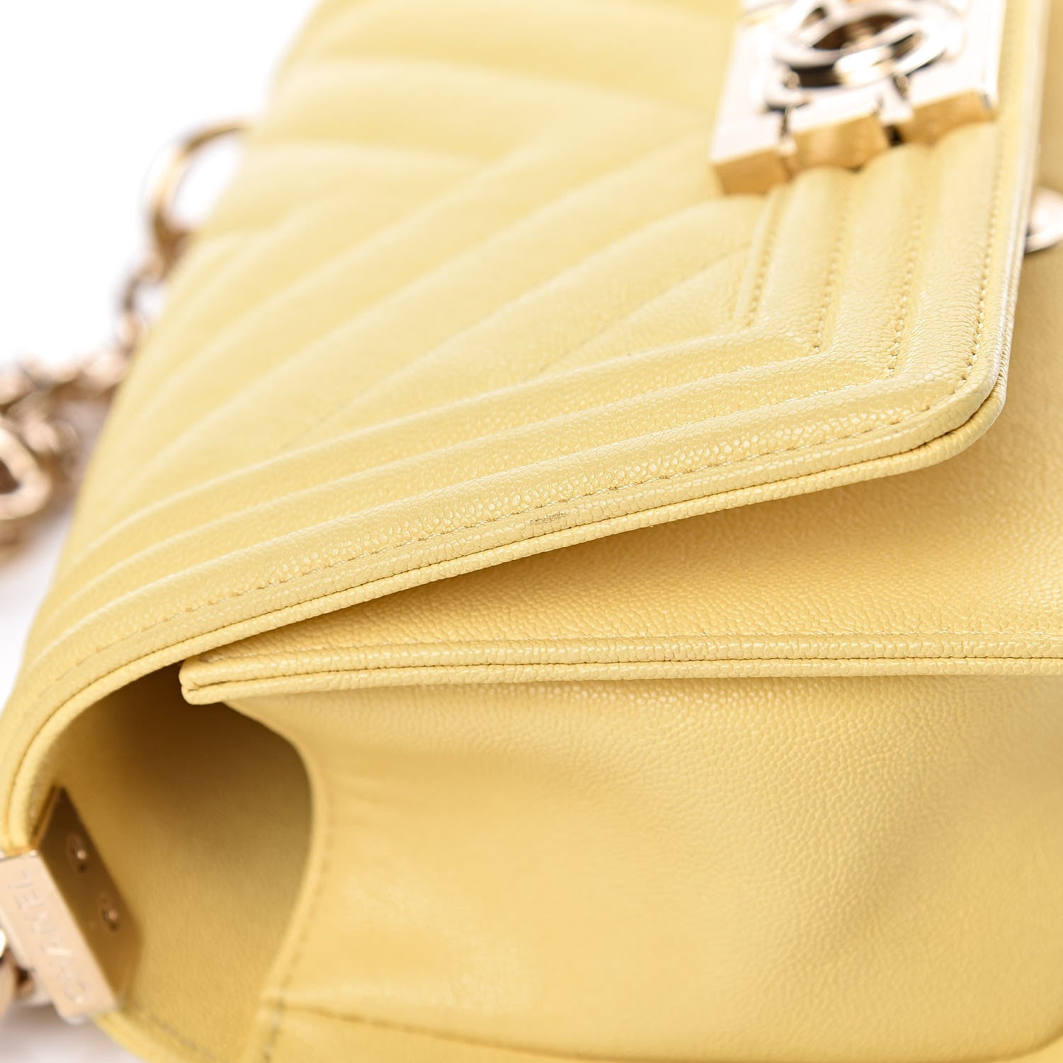 Chanel Caviar Chevron Quilted Small Boy Flap Yellow 11 of 11