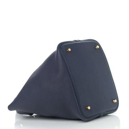 Hermes Taurillon Clemence Casaque Picotin Lock 22 MM Vert Cypress Bleu Nuit Black 4 of 11