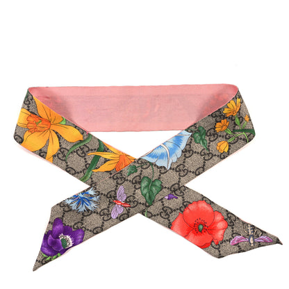 Gucci Silk Twill GG Monogram Special Flory Neck Bow Scarf Beige Pink 1 of 3