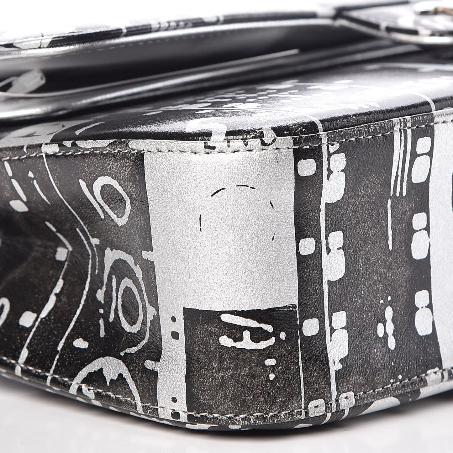 Lambskin Hand Painted Medium Double Flap Black Silver