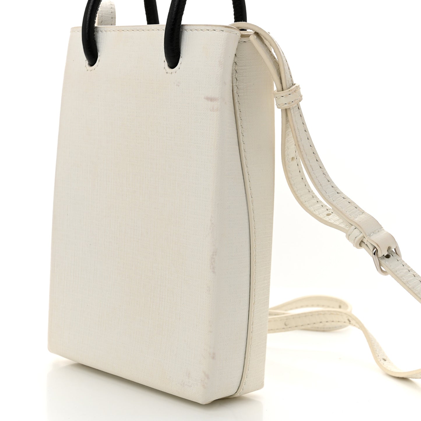 Squared Calfskin Logo Shopping Phone Holder Bag White