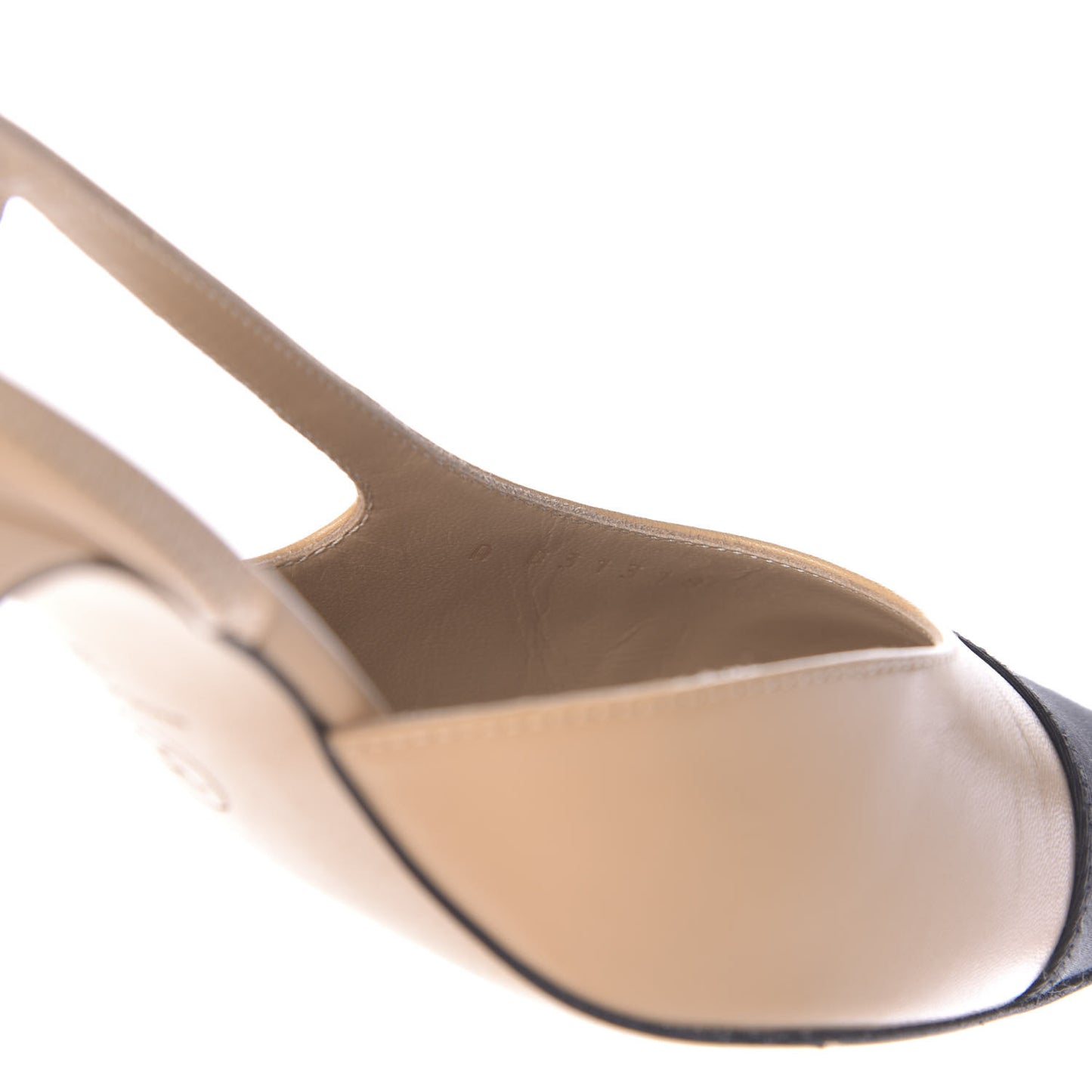 Goatskin Grosgrain Cap Toe CC Slingback Sandals 38 Beige Black