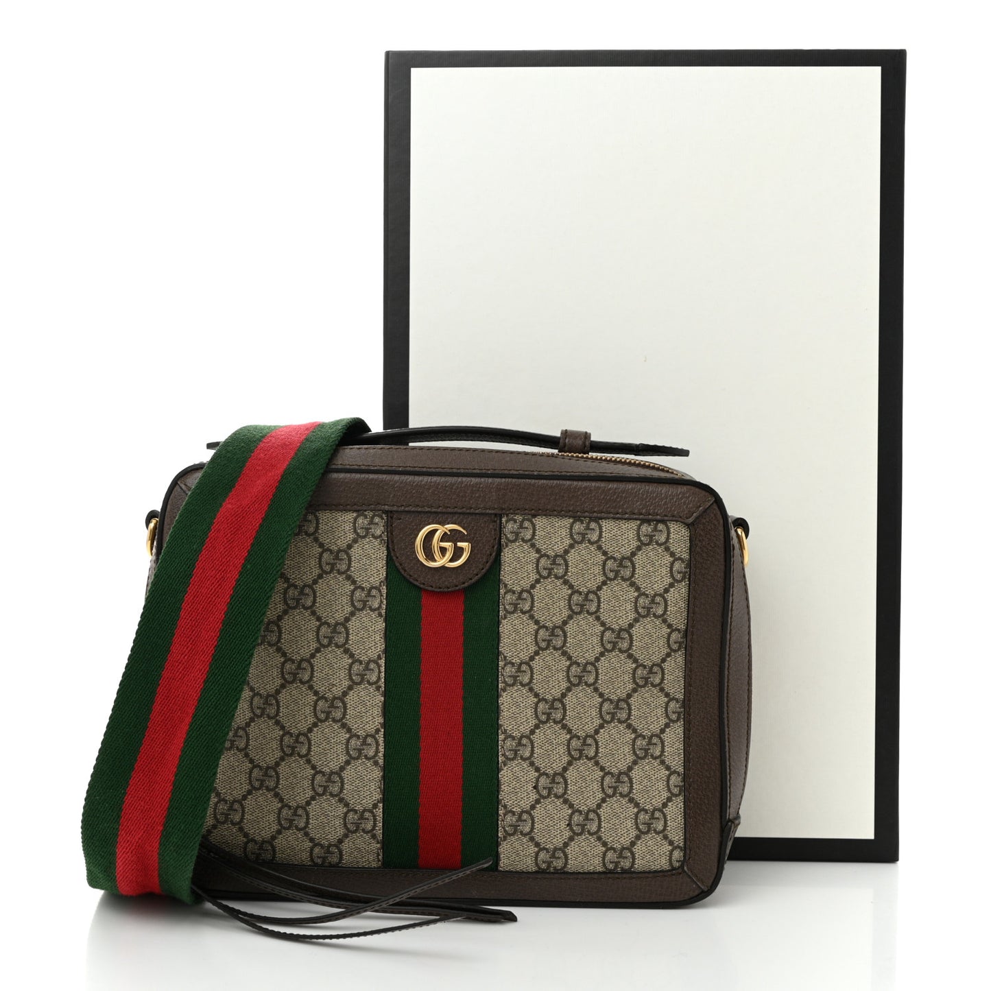 GG Supreme Monogram Web Small Ophidia Top Handle Shoulder Bag Brown