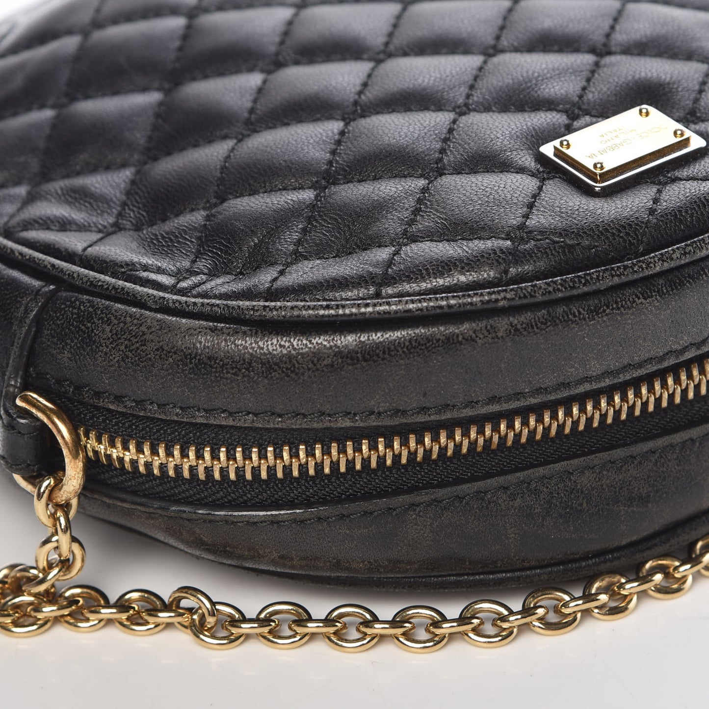 Lambskin Quilted Round Shoulder Bag Black