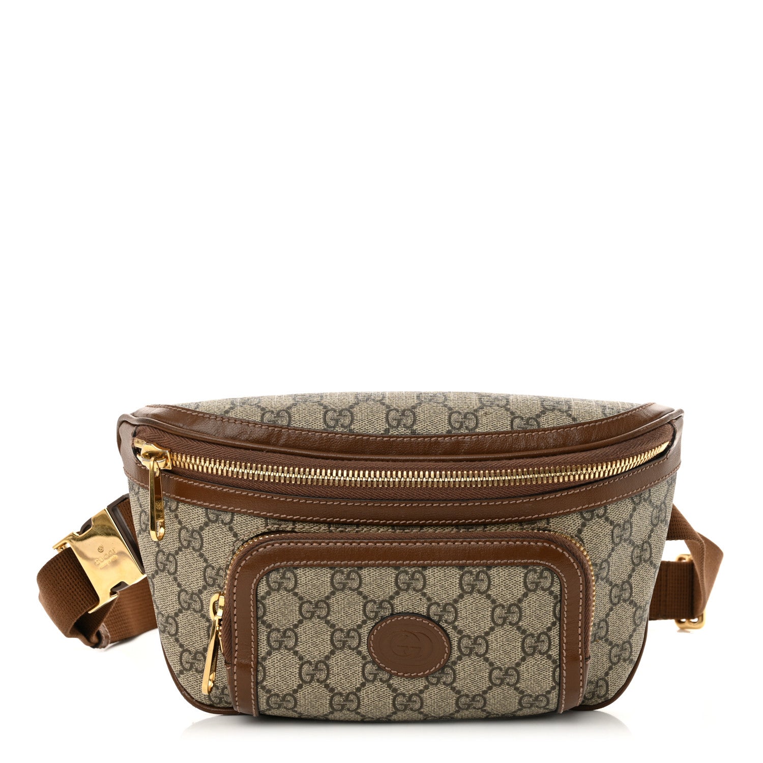 Gucci GG Supreme Monogram Textured Calfskin Retro Interlocking G Belt Bag Beige Ebony Brown Sugar 1 of 10